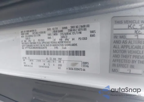 2019 Ford Transit-150 из США, поврежденный, VIN 1FTYE2CM3KKB32479